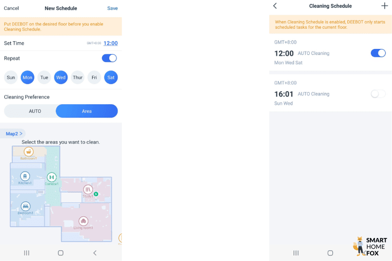 Reinigungsplan wird in der Ecovacs Deebot X1 Turbo App angelegt